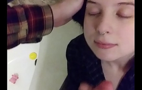 Cute pierced slut chokes on Daddy'_s cock