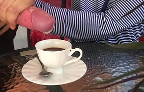 Astonishing cooky does blowjob, cum close to coffee, go to that great cricket-pitch upstairs deception
