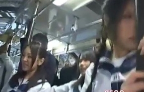 Asian schoolgirls groped in a omnibus