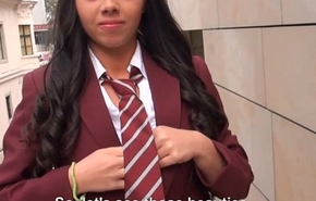 Schoolgirl flashes jugs added to gets drilled