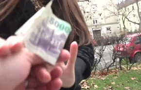 Russian brunette Milf earns fast cash by flashing her camiknickers to a stranger